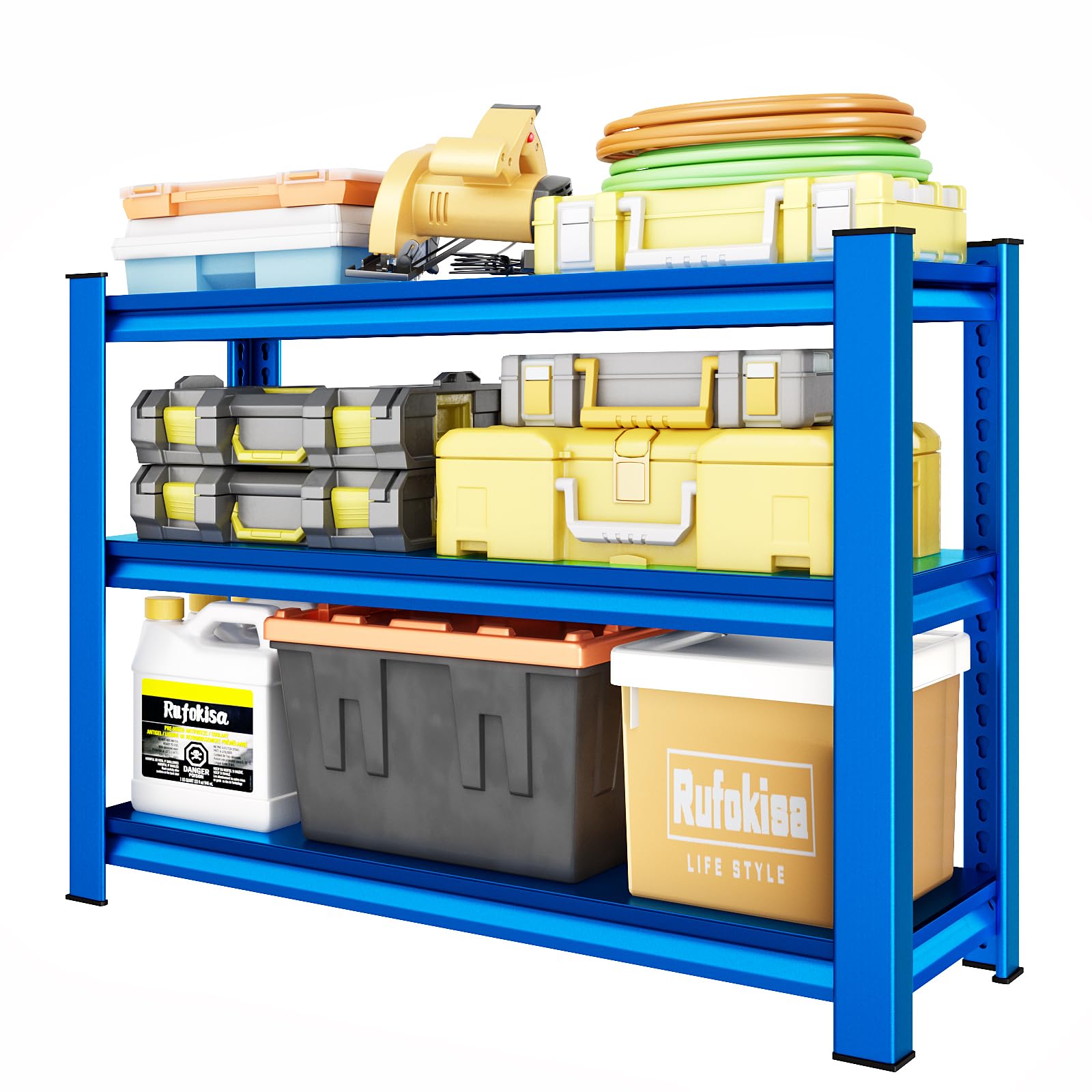 Rufokisa 40" W Garage Shelving Heavy Duty，1500LBS Loads Adjustable Garage Storage Shelves,3-Tier Metal Storage Racks and Shelving Units, Utility Rack Shelves,40”W x 18”D x 36”H,Blue