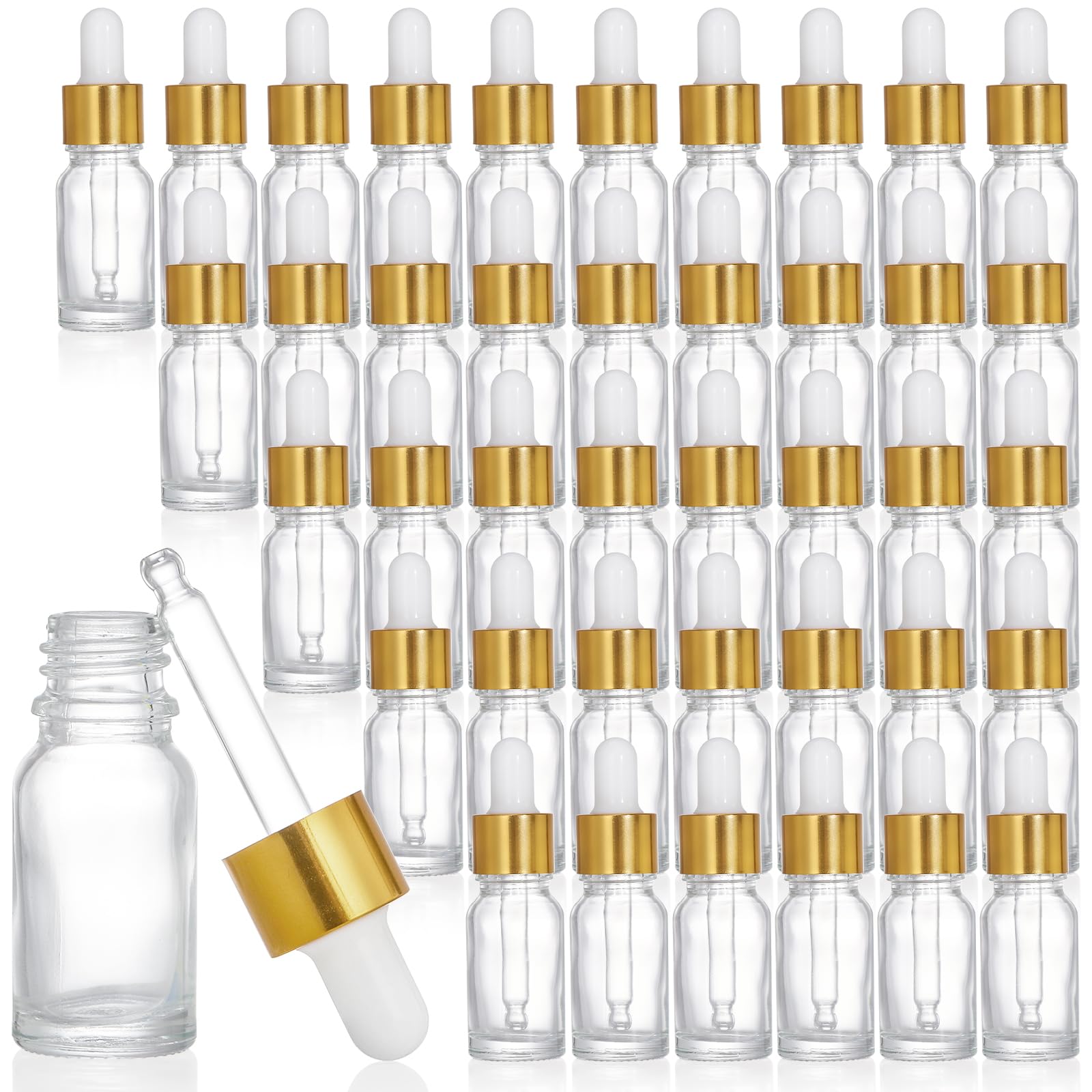 Kingrol 40 Pack 10ml Clear Glass Dropper Bottles, Tincture Bottles, Empty Bottles with dropper for Essential Oils, Perfumes, Aromatherapy, Chemistry Lab Chemicals