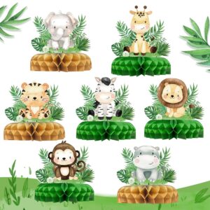 safari baby shower honeycomb centerpiece table decorations 7pcs jungle animals party supplies for baby shower boy decoration wild one birthday outfit boy girl gender reveal safari party decor supplies