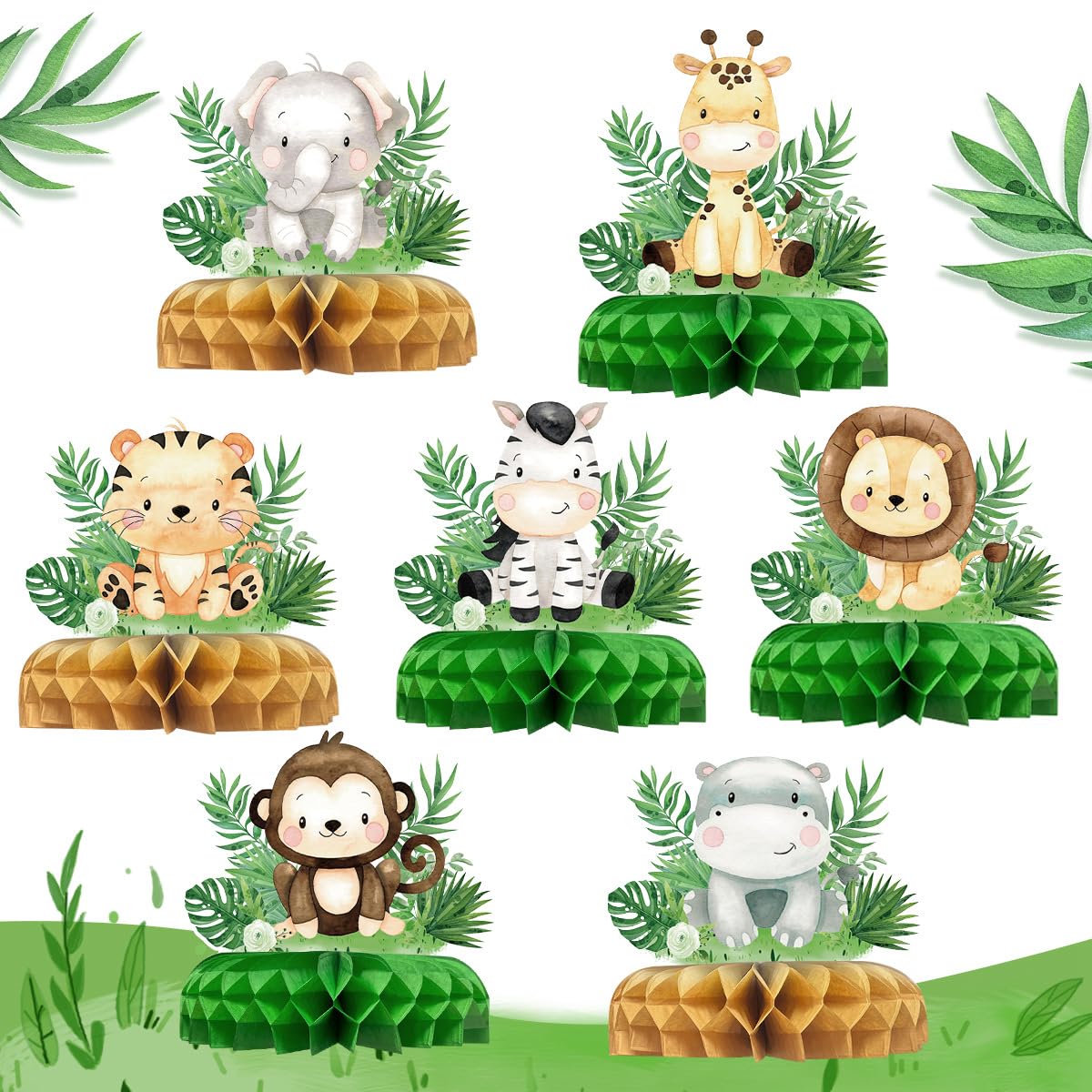 Safari Baby Shower Honeycomb Centerpiece Table Decorations 7pcs Jungle Animals Party Supplies for Baby Shower Boy Decoration Wild One Birthday Outfit Boy Girl Gender Reveal Safari Party Decor Supplies