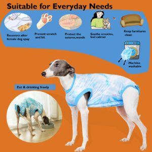 Wabdhaly Dog Surgery Recovery Suit for Female Spay,Tie Dye Blue Dogs Surgical Recovery Onesie,Soft Breathable Cotton,Prevent Licking Scratching Large Suit,L Tie Dye Blue