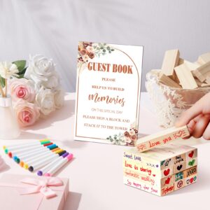 Beeveer 80 Pcs Wedding Guest Book Alternative Wooden Block Guest Book for Wedding Sign in Wedding Book Wooden Block Wedding Games Bridal Shower Game for Wedding Sign in, Reception (Rustic)