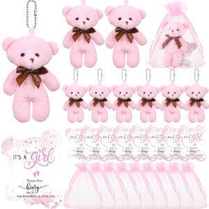 ceenna 50 sets baby shower favor bulk for guest 50 tiny stuffed bear toy plush bear 50 thank you cards and organza bag valentines day thank you tag for gender reveal guest gifts(pink)