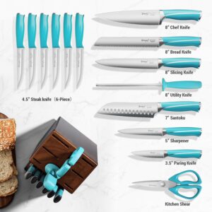 Knife set,Emojoy Kitchen Knife Set With Block Wooden,15-Pieces Kitchen Knives German Stainless Steel Sharp Chef Knife Set with Sharpener