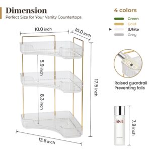 Aveniee Corner Bathroom Counter Organizer, Bathroom Countertop Shelf Makeup Organizer,Perfume Tray and Vanity Organizer (3 Tiers, White)