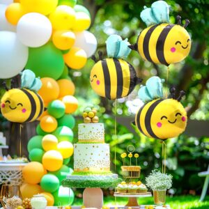 Cute Smile Face Bee Balloons Lovely Woodland Honeybee Balloons Bee Theme Birthday Supplies Party Decorations Baby Shower, 6 Pack Big Cartoon Bumblebee Mylar Foil Balloons Animal Party Balloons