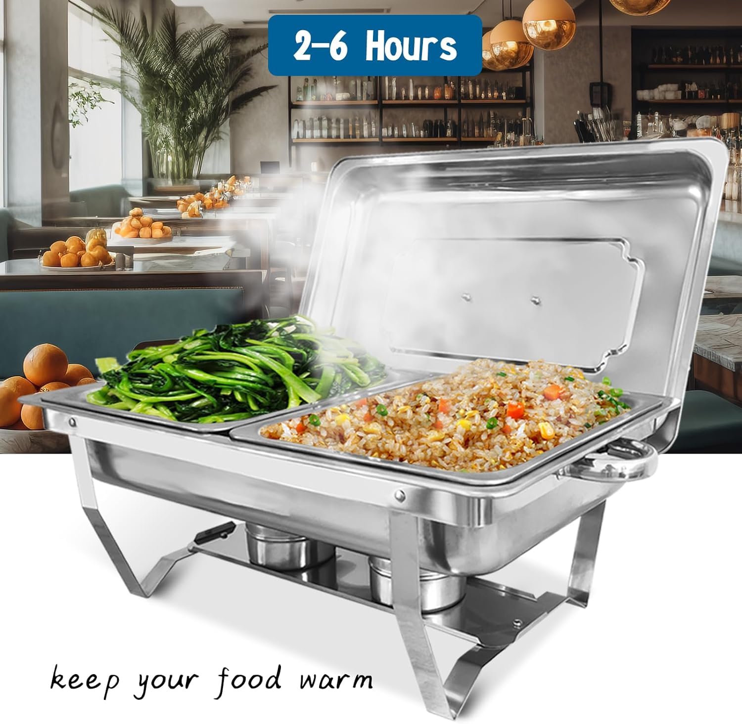 Jacgood Chafing Dish for Buffet, 4 Pack Stainless Steel Chafing Servers Food Warmer Sets with 8QT Half Size Food Pan for Kitchen Party Banquet Dining