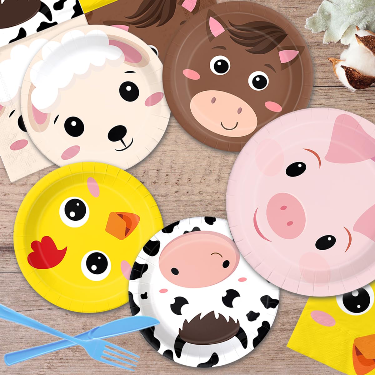 Farm Birthday Decorations-142Pcs Farm Animals Tableware Barnyard Themed Plates and Napkins Kit Farm Birthday Party Supplies for 20 Guest