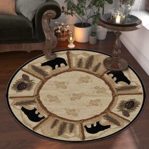 soyalie rustic lodge round area rug for entrance kitchen pine tree print carpet bear cabin circle floor carpets vintage throw rugs 3ft