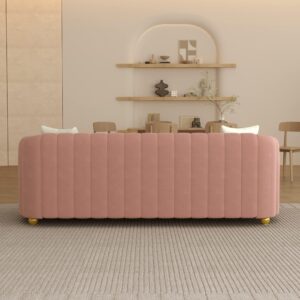 STORFENBOR 83" Pink Velvet Sofa Mid Century Modern Couch for 3 Person Chesterfield Tufted Velvet Couches with 2 Pillows for Living Room Apartment Bedroom Office