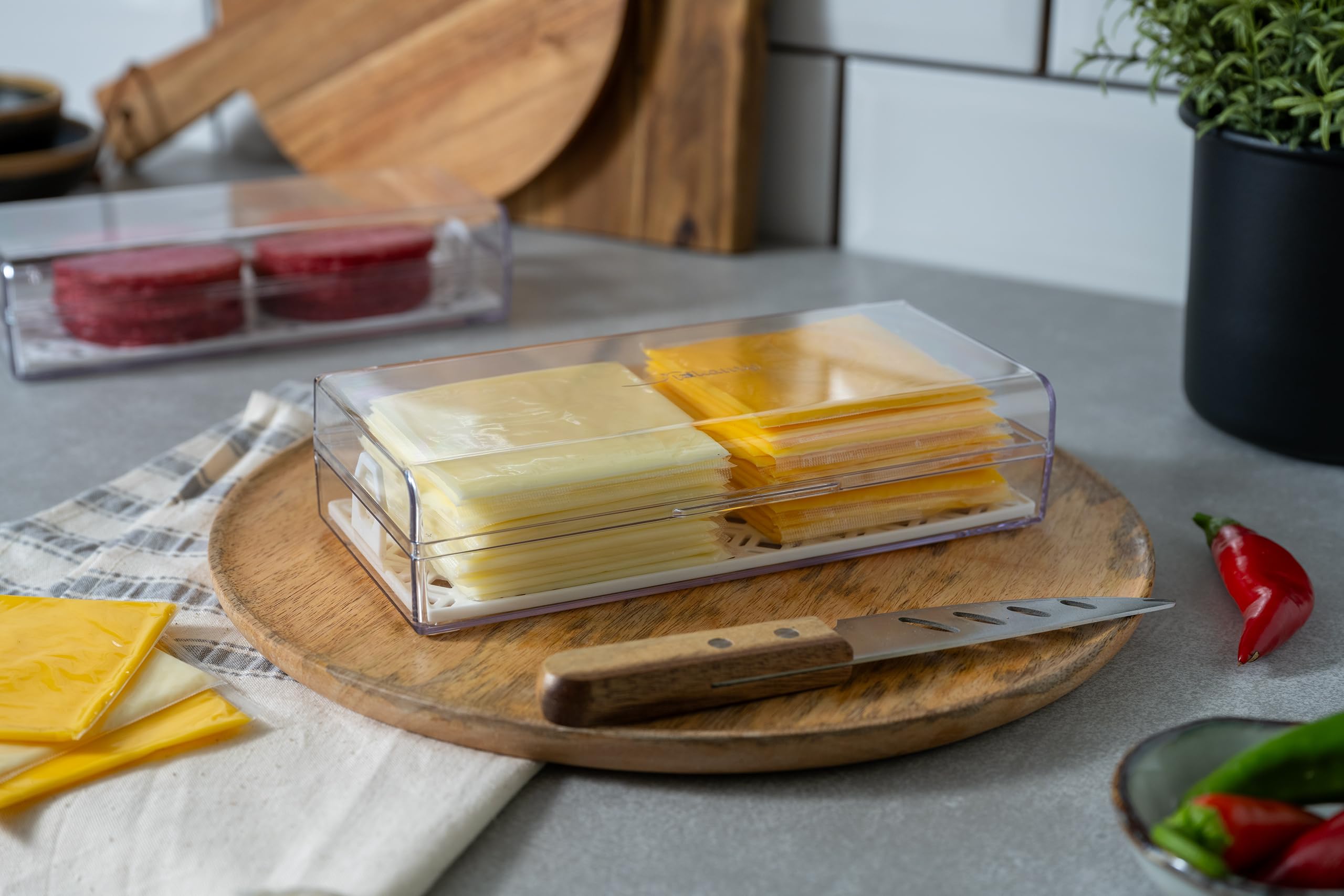 Pikanty American Sliced Cheese Holder | Airtight Storage Container for Fridge | Hinged Lid | Dishwasher Safe | Holds 24 Slices | Made in USA