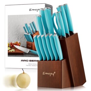 knife set,emojoy kitchen knife set with block wooden,15-pieces kitchen knives german stainless steel sharp chef knife set with sharpener