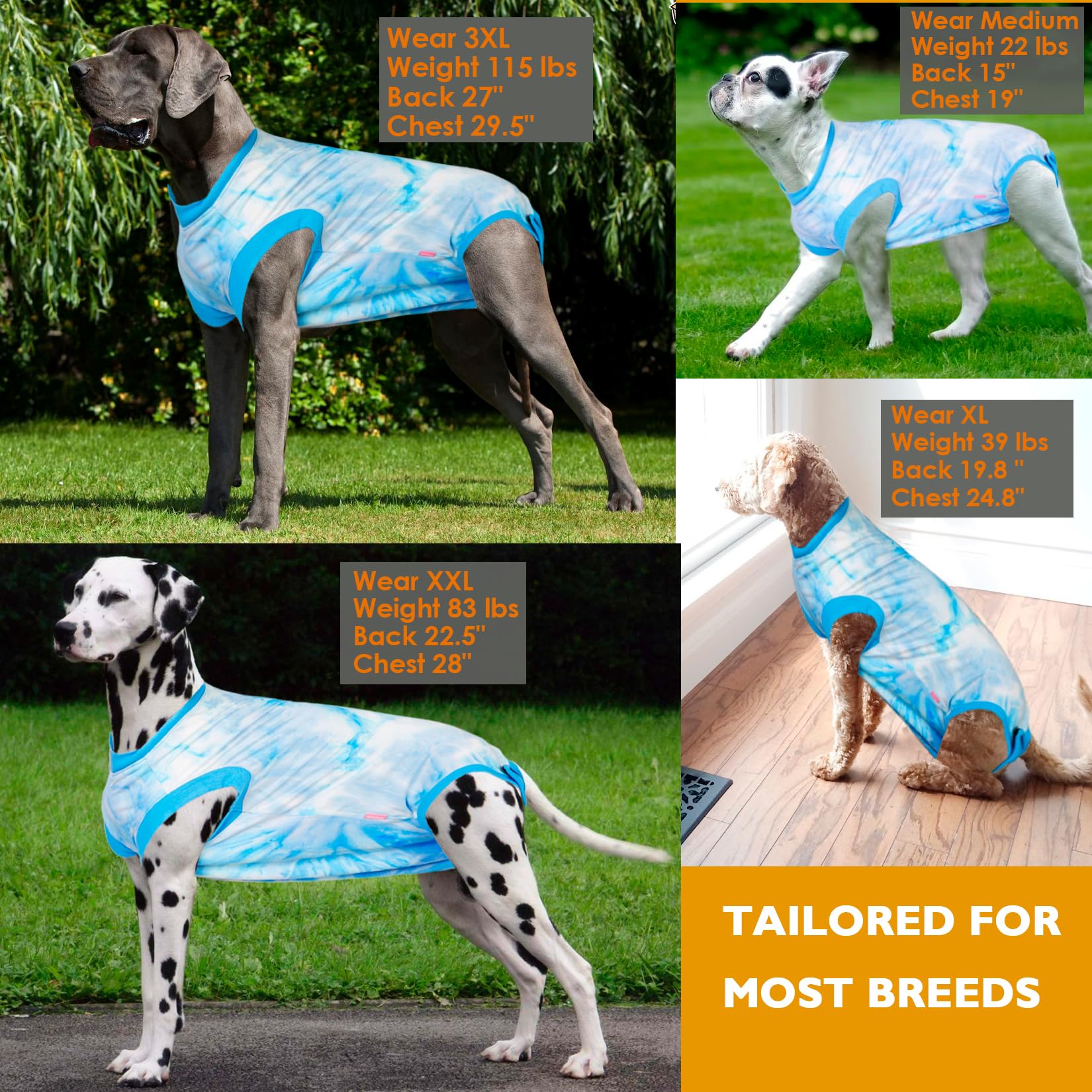 Wabdhaly Dog Surgery Recovery Suit for Female Spay,Tie Dye Blue Dogs Surgical Recovery Onesie,Soft Breathable Cotton,Prevent Licking Scratching Small Shirt,XS Tie Dye Blue