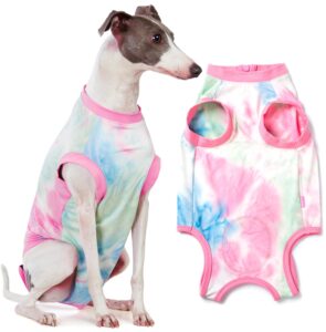 wabdhally dog surgery recovery suit,surgical suit for large female spay,soft combed cotton,tie dye pink zipper onesie xxl