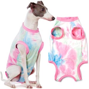 Wabdhally Dog Surgery Recovery Suit,Surgical Suit for Small Female Spay,Soft Combed Cotton,Tie Dye Pink Zipper Onesie XS