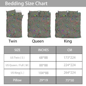 Gearider Grey Trippy Pattern Bedding Set of 3, Ultra Soft Rainbow Colors Duvet Cover Set for Kids Teen with Zipper Closure, Size King