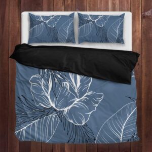 gearider Blue Tropical Leaves Printed Bedroom Decor, 3-Piece Hawaiian Style Duvet Cover Set with 2 Pillowcase, for All Seasons - Size King