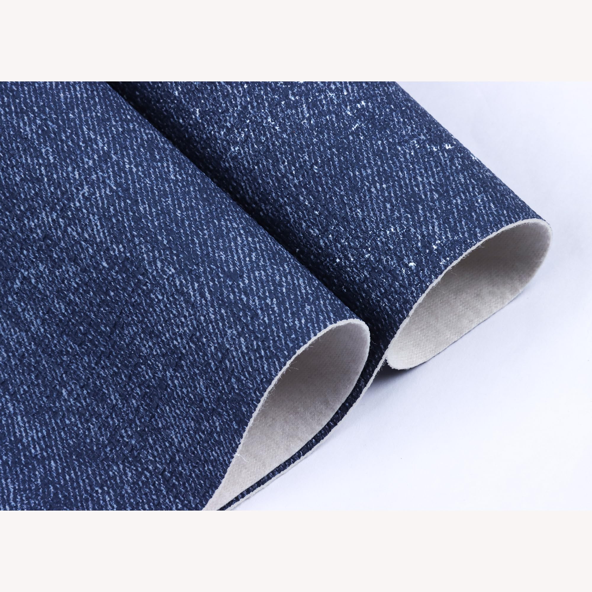 Caxilee Jeans Fabric Texture Faux Leahter Sheets Solid Leather Fabric Sheets 12" x 53” (30cm x 135cm) Inch Large Size for Pad Cellphone Case Leather Earrings Bows Wallets DIY Projects (Classic Blue)