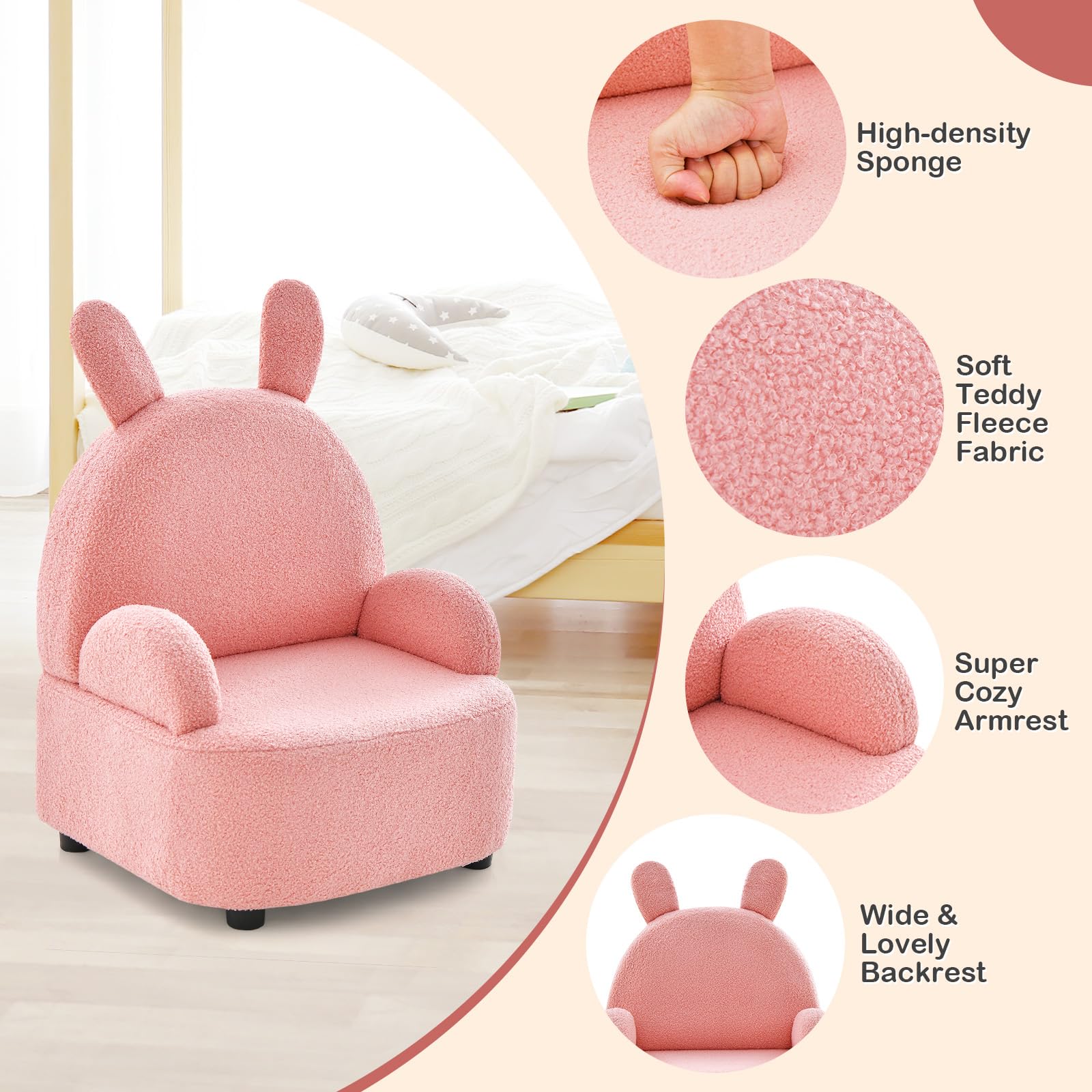 INFANS Kids Sofa, Toddler Armchair Chair with Solid Sturdy Wood Construction Plush Fabric, Upholstered Children Armrest Couch for Nursery Kindergarten Playroom Preschool, Gift for Boys Girls