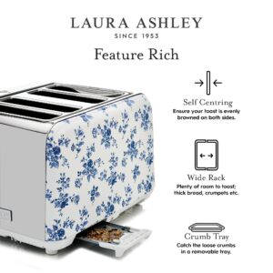 VQ Laura Ashley China Rose Stainless Steel 4 Slice Toaster | Bagels & Bread Toasters 4 Slices Wide Slot with Adjustable Heating & Defrost Mode | Grille Pain 4 tranches with Croissant Warming Rack