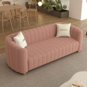 STORFENBOR 83" Pink Velvet Sofa Mid Century Modern Couch for 3 Person Chesterfield Tufted Velvet Couches with 2 Pillows for Living Room Apartment Bedroom Office