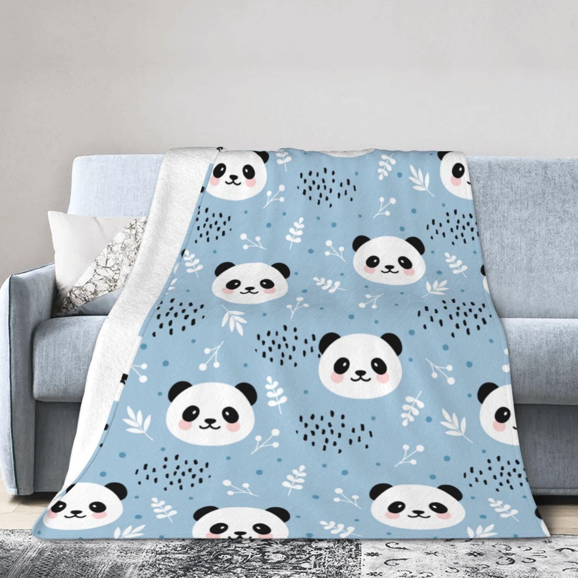 Zeleda Panda Blanket,Flannel Warm Cozy Panda Blankets Comfortable Soft Throw Blanket, for Couch Bed or Travel,Birthday Gifts for Girls Kids Adult 60"X50"(Blue)