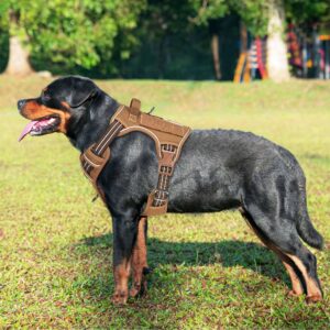 Beebiepet Heavy Duty Tactical Dog Harness for Large Dogs, No Pull Adjustable Pet Harness Reflective Service Training Easy Control Pet Vest Military K9 Working Dog Harnesses- Large, Brown