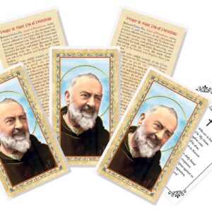 Father Pio Prayer Card - The Lord's Prayer - 5 Laminated Double Sided Padre Pio Holy Card for Daily Prayers - Padre Pio Healing Prayer Card, Patron Saint of Stress Relief Themed Set, 6 Items