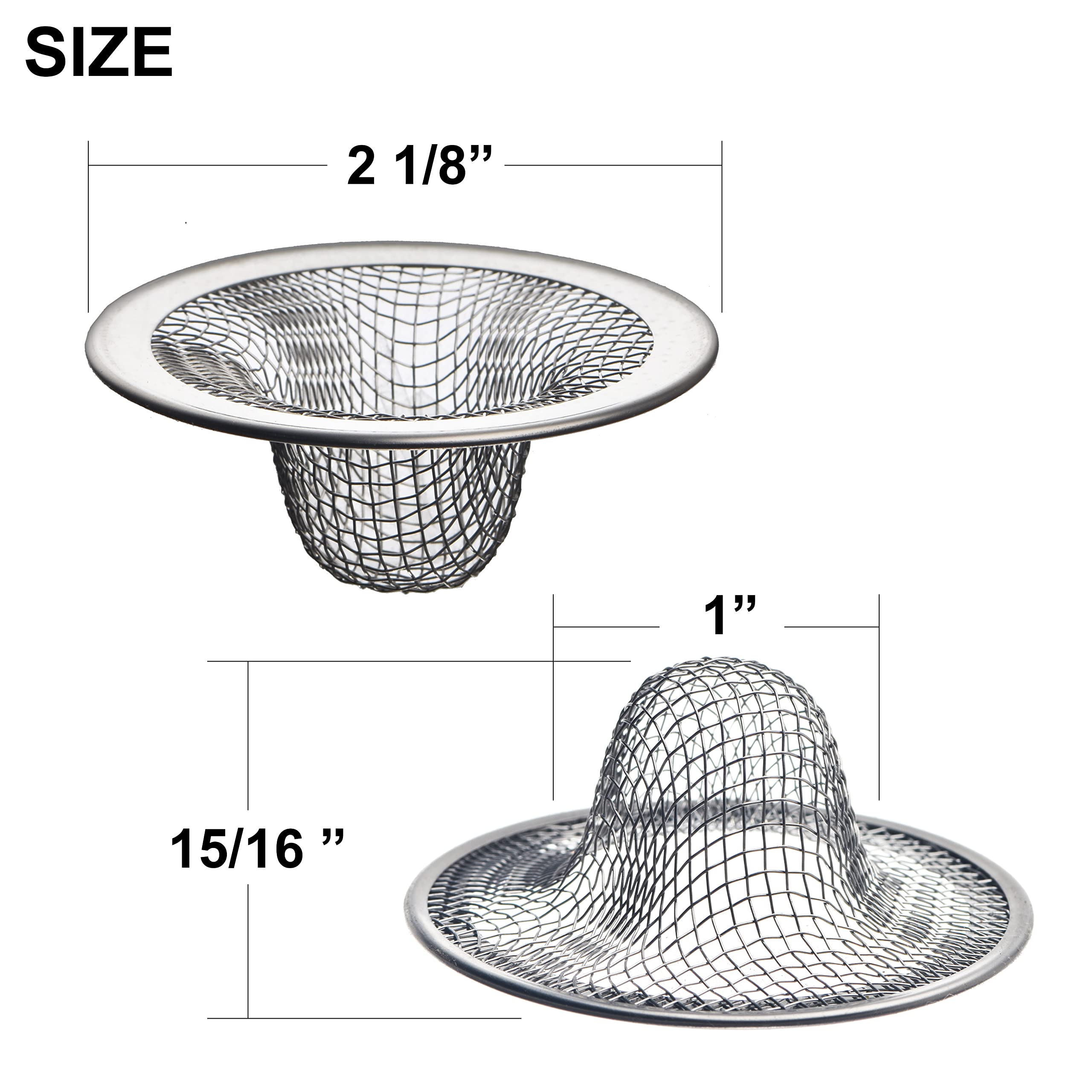 12 Pack - 2.125" Top / 1" Basket- Mesh Sink Drain Strainer Hair Catcher for Bathroom Sink, Utility, Slop, Laundry, RV and Lavatory