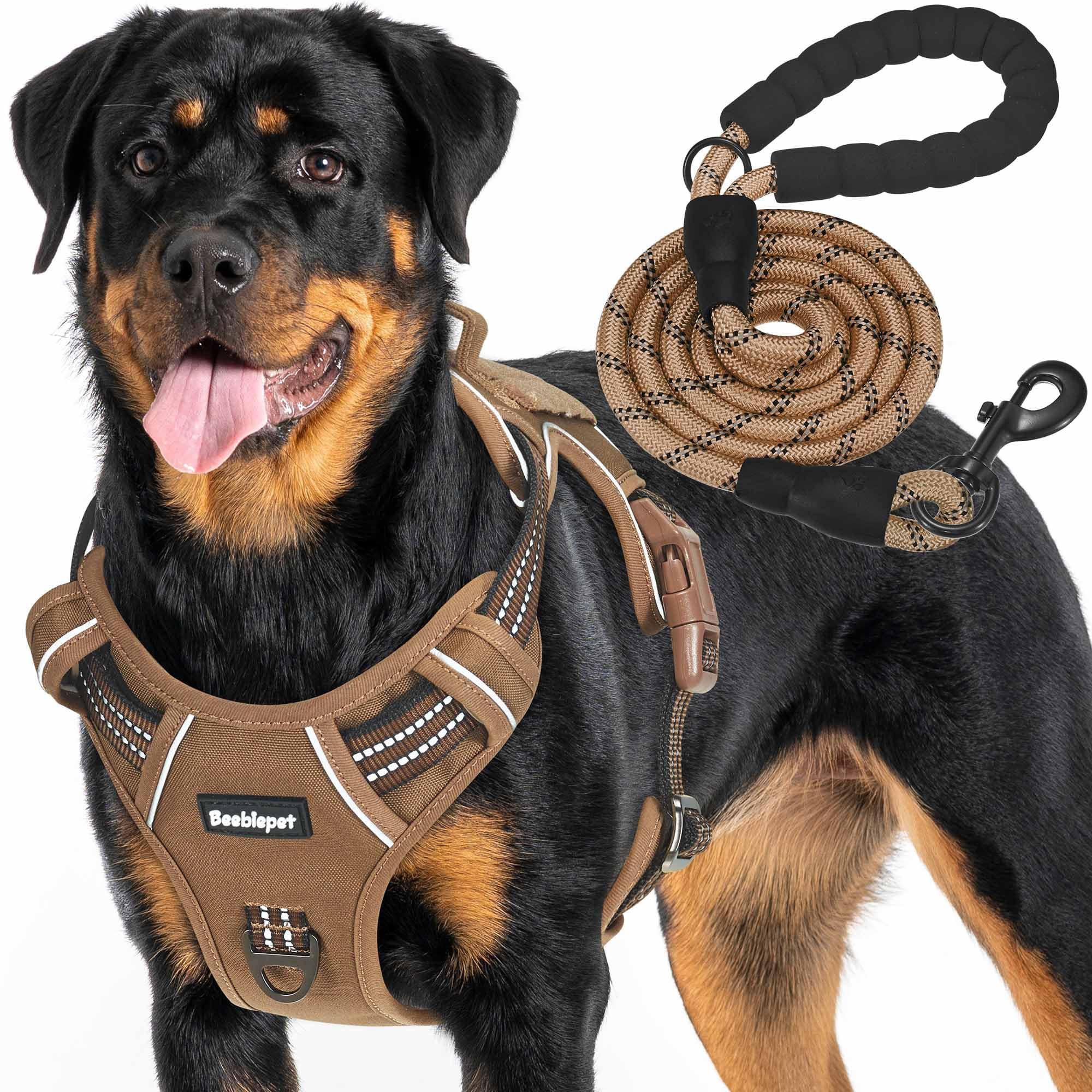 Beebiepet Heavy Duty Tactical Dog Harness for Large Dogs, No Pull Adjustable Pet Harness Reflective Service Training Easy Control Pet Vest Military K9 Working Dog Harnesses- Large, Brown