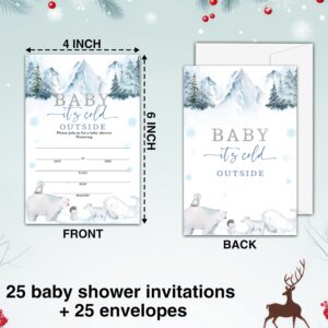 TIRYWT Winter Animal Baby Shower Invitations with Envelopes(25-Pack), 4"x6" Double-Sided Party Invites, Baby It's Cold Outside Gender Neutral Baby Shower Party Decorations Supplies Favors - E01