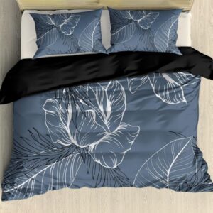 gearider blue tropical leaves printed bedroom decor, 3-piece hawaiian style duvet cover set with 2 pillowcase, for all seasons - size king