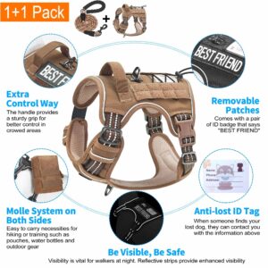 Beebiepet Heavy Duty Tactical Dog Harness for Large Dogs, No Pull Adjustable Pet Harness Reflective Service Training Easy Control Pet Vest Military K9 Working Dog Harnesses- Large, Brown