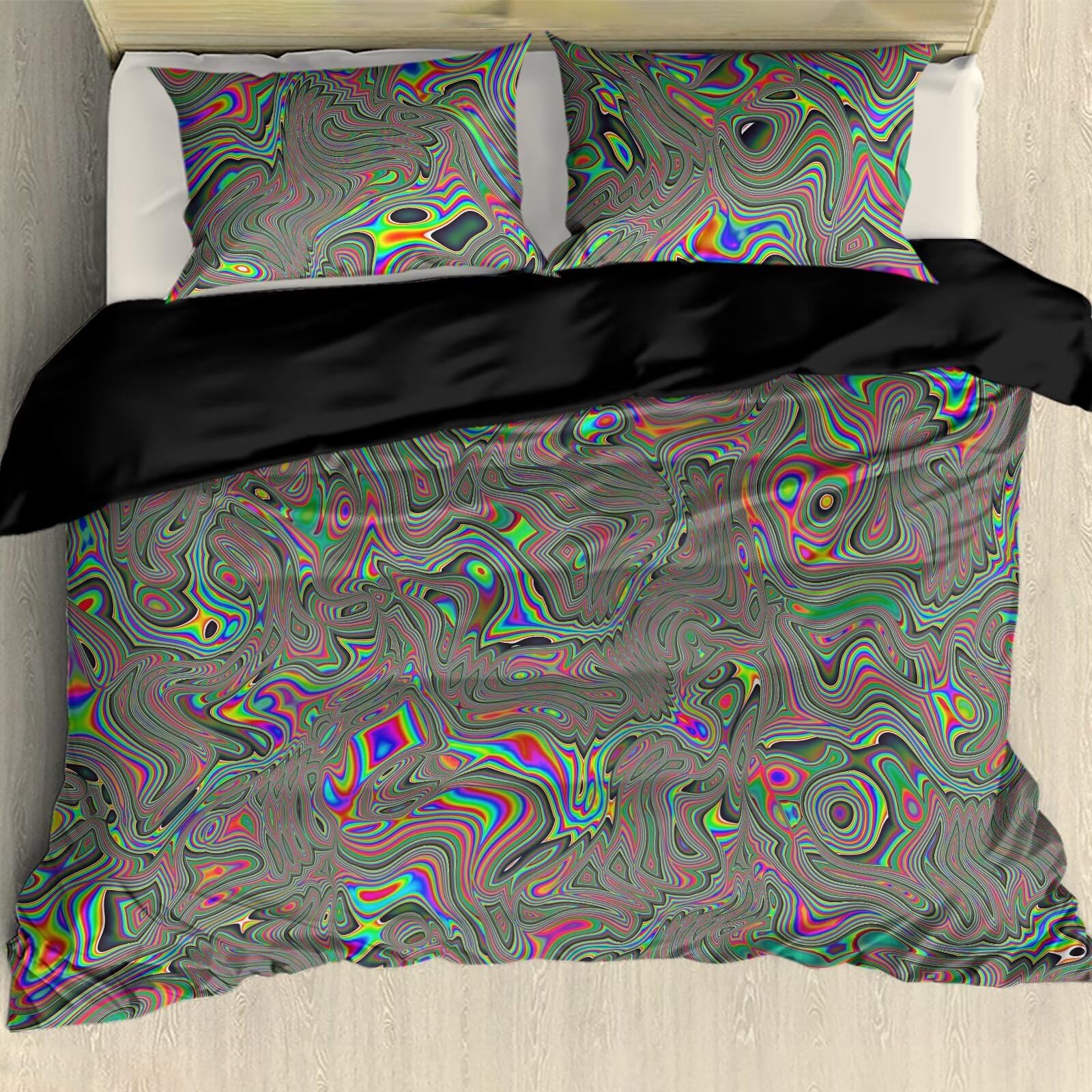 Gearider Grey Trippy Pattern Bedding Set of 3, Ultra Soft Rainbow Colors Duvet Cover Set for Kids Teen with Zipper Closure, Size King