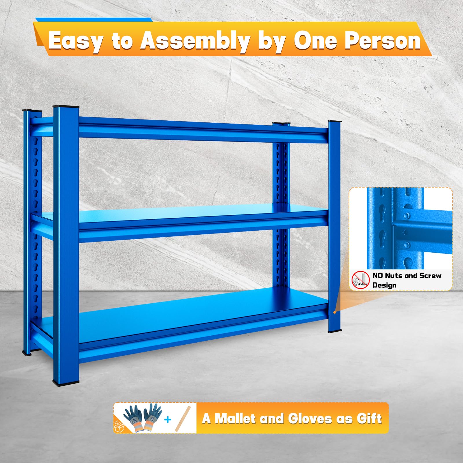 Rufokisa 40" W Garage Shelving Heavy Duty，1500LBS Loads Adjustable Garage Storage Shelves,3-Tier Metal Storage Racks and Shelving Units, Utility Rack Shelves,40”W x 18”D x 36”H,Blue