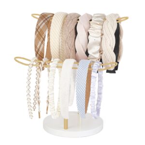 dahey headband holder organizer metal 2-tier hair hoop display stand headband organizer storage hair ropes accessories bracelets bangles bedroom college dorm decor for girls women, gold