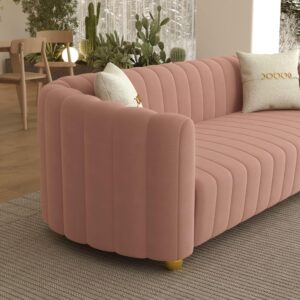 STORFENBOR 83" Pink Velvet Sofa Mid Century Modern Couch for 3 Person Chesterfield Tufted Velvet Couches with 2 Pillows for Living Room Apartment Bedroom Office