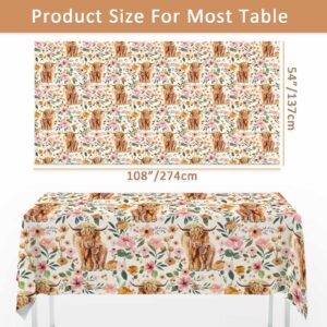 Yuzioey 3 Pack Highland Cow Tablecloths Western Cow Table Cover, Highland Cow Baby Shower Decorations, 108" x 54" Highland Cow Birthday Party Supplies