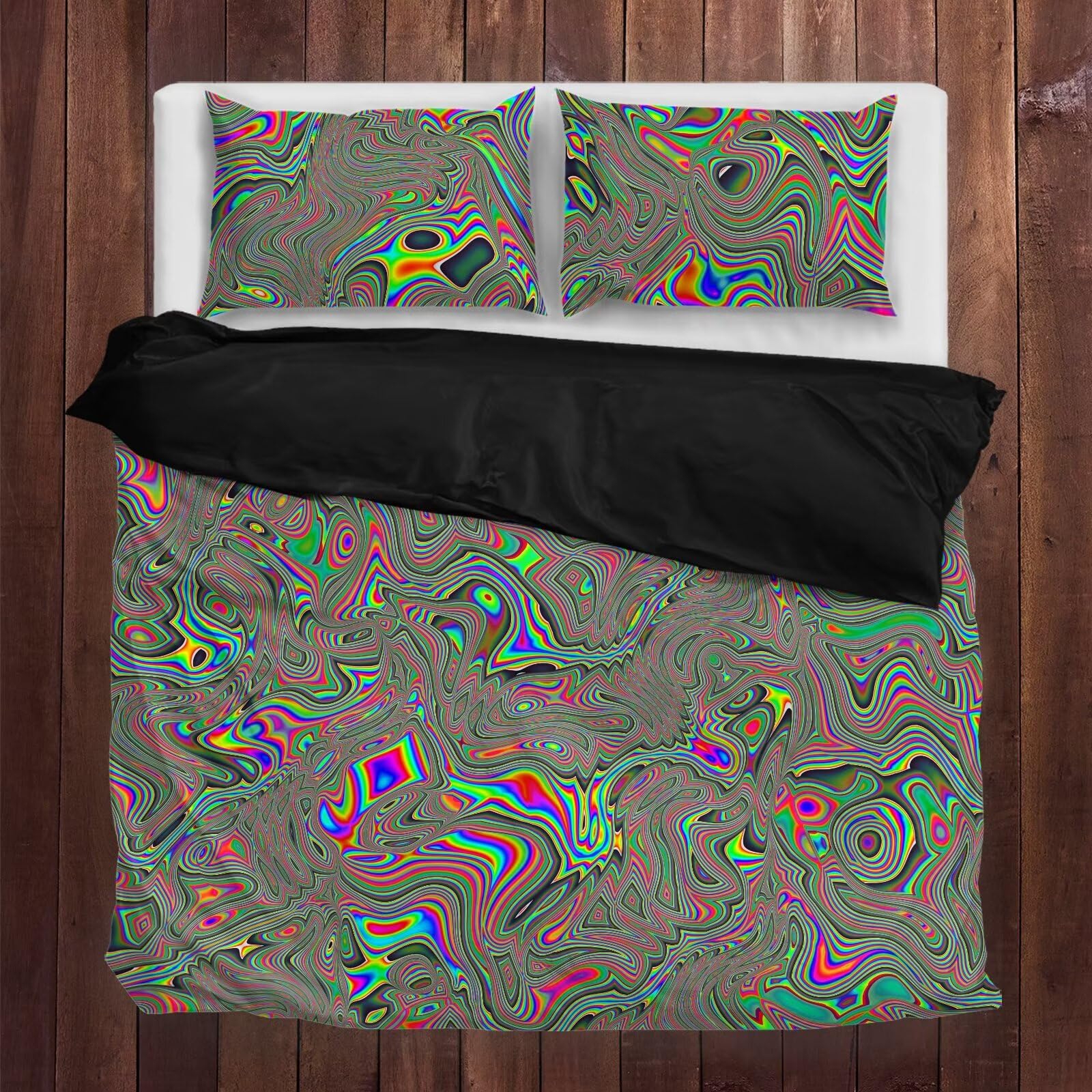 Gearider Grey Trippy Pattern Bedding Set of 3, Ultra Soft Rainbow Colors Duvet Cover Set for Kids Teen with Zipper Closure, Size King