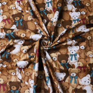 Hanjunzhao 100% Cotton Fabric by The Yard, Cartoon Bear Pattern Print Fabric for Quilting, Sewing, Crafts, Home Décor, 2 Yards