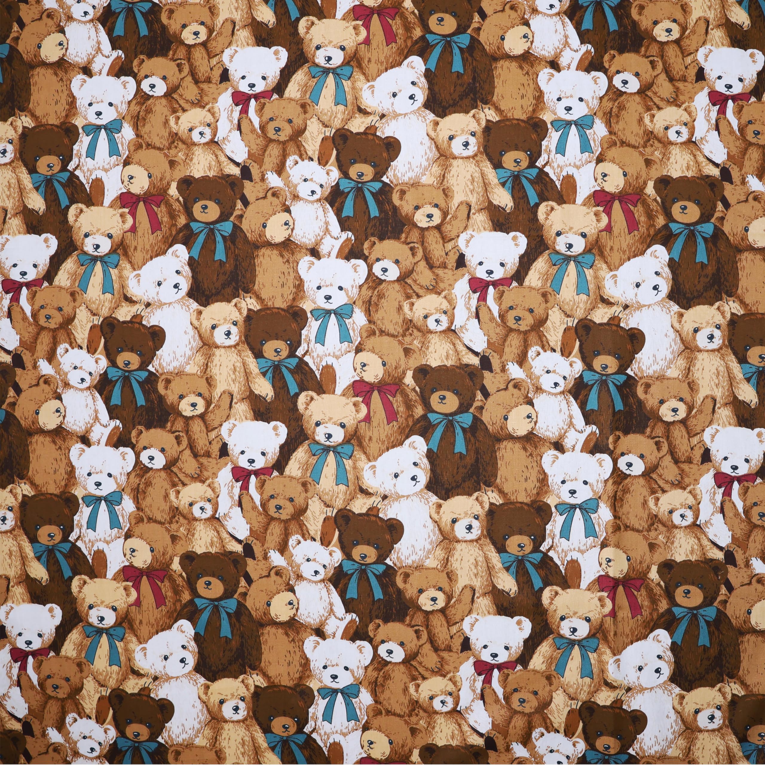 Hanjunzhao 100% Cotton Fabric by The Yard, Cartoon Bear Pattern Print Fabric for Quilting, Sewing, Crafts, Home Décor, 2 Yards