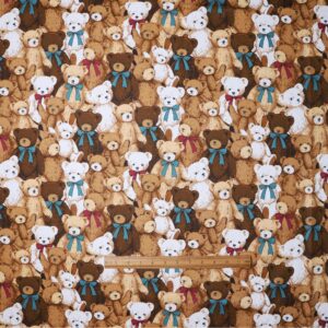 Hanjunzhao 100% Cotton Fabric by The Yard, Cartoon Bear Pattern Print Fabric for Quilting, Sewing, Crafts, Home Décor, 2 Yards