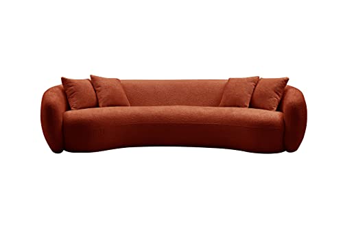 ERYE 102" Teddy Fleece Boucle Curved Sofa, Modern Half Moon Comfy Sectional Leisure Couch, Beautiful Freestanding 5 Seats Sofa&Couch for Living Room, Professionally Perfect Shape More Decorative