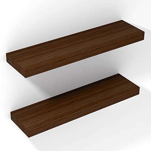 FALANZATH Floating Shelves Wall Mounted, Rustic Wood Shelves Set of 2, 30 Inch Wall Shelves for Bathroom, Bedroom, Kitchen, Shelves for Wall Decor (Dark Walnut)