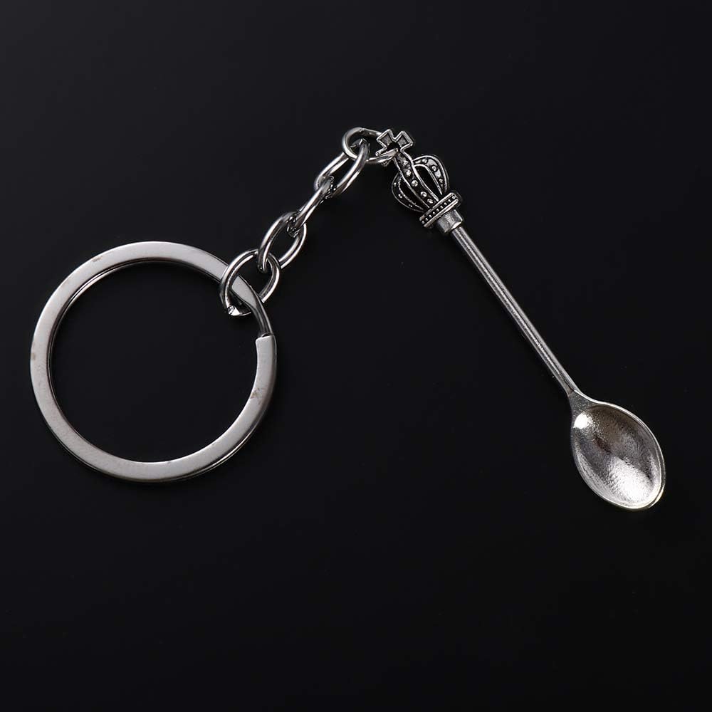 Mini Crown Spoon Keychain, Key Ring Christmas Kitchen Spoon Crown Metal Key Chain 57x9mm Craft Jewelry Gift Keychain(silver)