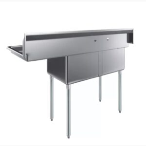 18" X 18" X 12" TWO COMPARTMENT STAINLESS STEEL COMMERCIAL KITCHEN PREP & UTILITY SINK | NSF (RIGHT DRAINBOARD)