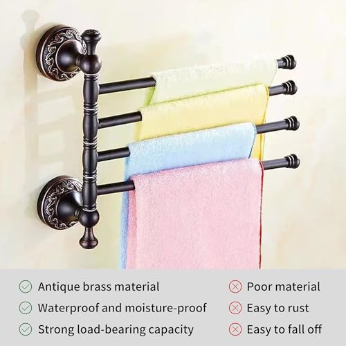 Oil Rubble Bronze Brass Foldable Towel Rack, Wall Mounted Black Bathroom Hardware Accessories,Pattern Carving Design