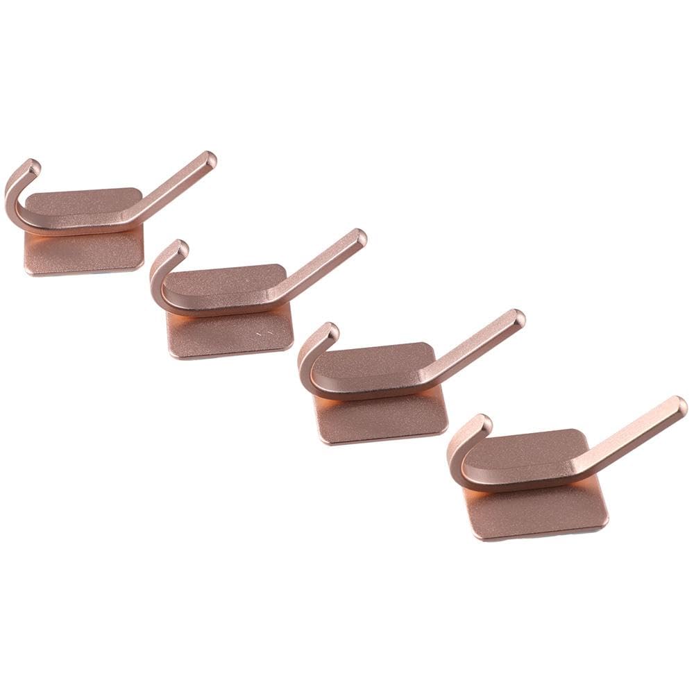 napkery 4 PCS Adhesive Towel Hooks, Rose Gold Heavy Duty Space Aluminum Towel Hanger Waterproof Rustproof Sticky Robe Hook Wall Hooks for Bathroom Kitchen