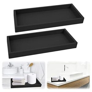 2Pcs Bathroom Tray, Modern Bathtub Vanity Tray Toilet Tank Topper Paper Storage Decorative Organizer Box Silicone Kitchen Soap Holder for Counter Decor Dresser Tops (Black, Large)