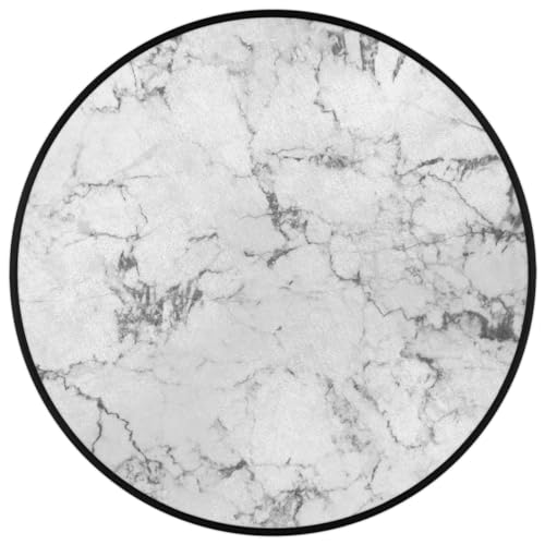 White Marble Large Round Rug 5ft art marble Large Circle Area Rugs Washable Non-Slip Round Carpet Circular Moon Throw Mat for Indoor Outdoor Bathroom Kitchen Living Room Nursery Bedroom